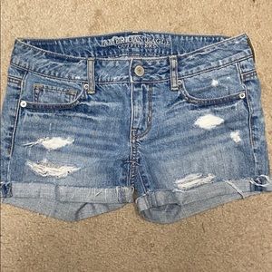 Ripped Light Wash Jean Shorts